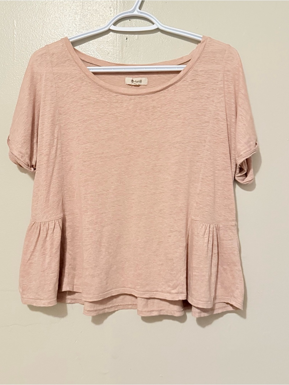 Madewell Blush Pink Short Sleeve Peplum Tee